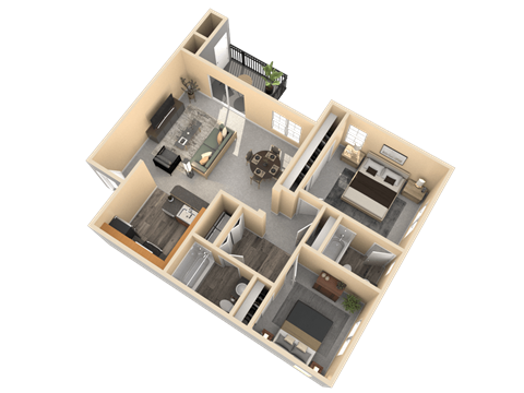 Floor plan for 2 beds, 2 baths, 1174 sqft